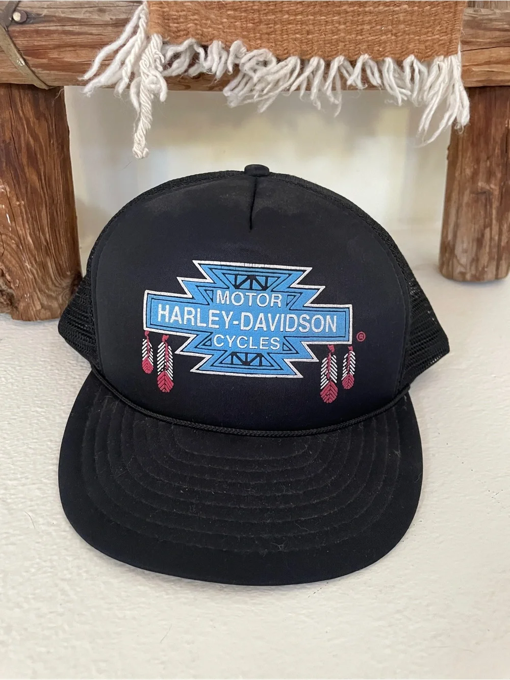 Harley-Davidson Black Hat with Blue Logo and Pink Accents